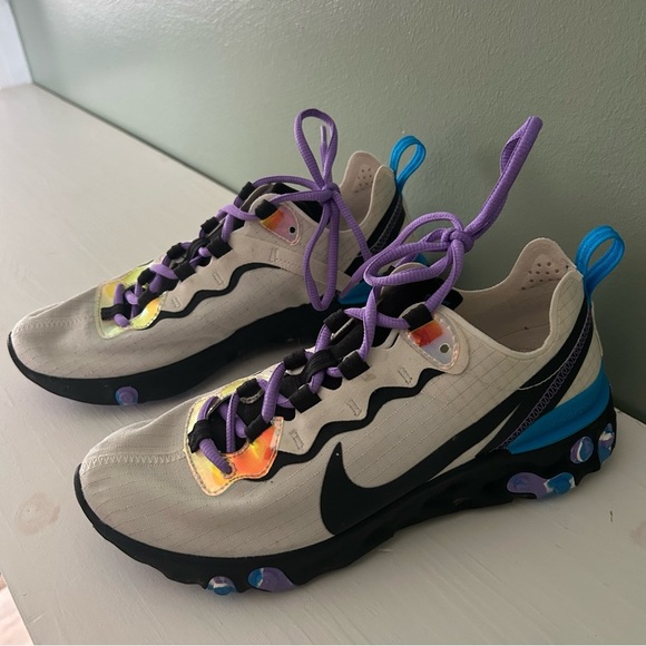 Nike React Element 55 Off Noir Hero Blue Purple with Metallic Stripes - Picture 4 of 6